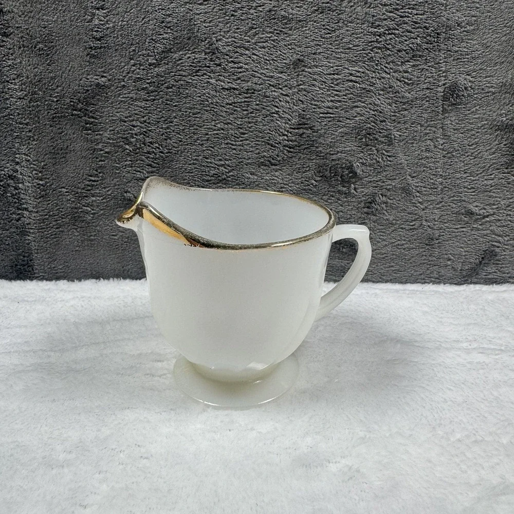 Vintage Fire King Ovenware Creamer glass gold trimmed Classic